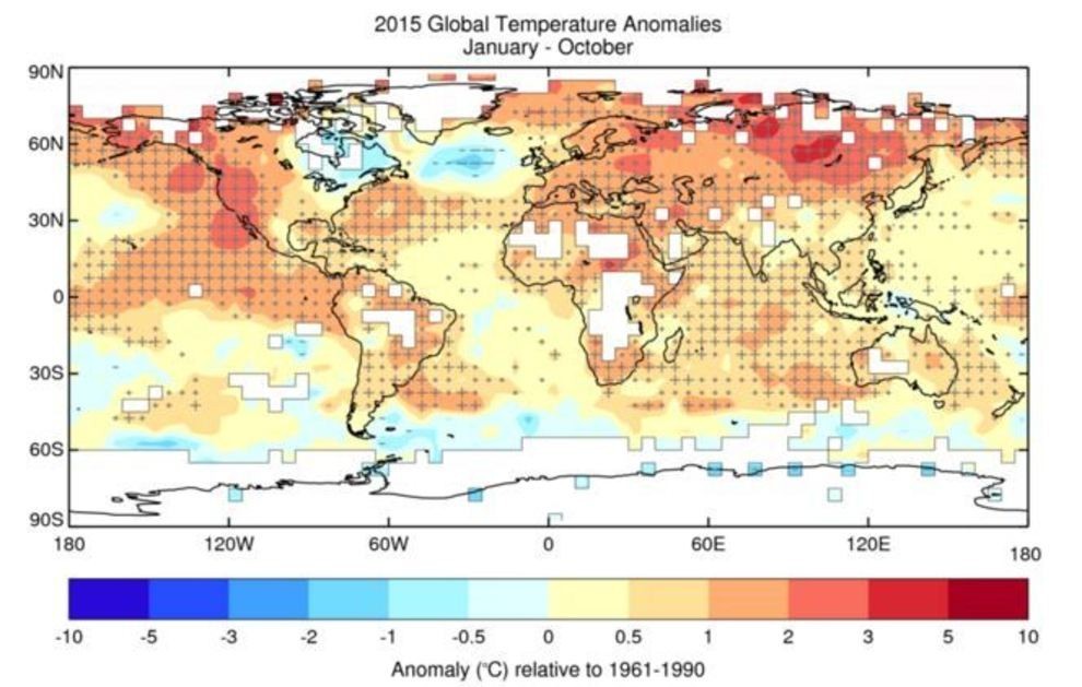 Anomalía de la variación de temperatura con respecto a la media del periodo 1961-1990